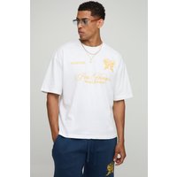 Kastiges Oversize T-Shirt mit Homme-Stickerei & Shorts - Weiß - XL, Weiß Kastiges Oversize T-Shirt mit Homme-Stickerei & Shorts - Weiß - XL, Weiß von boohooman