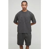 Kastiges Oversize T-Shirt mit Kapuze & Shorts - Grau - M, Grau Kastiges Oversize T-Shirt mit Kapuze & Shorts - Grau - M, Grau von boohooman