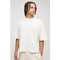 Kastiges Oversize T-Shirt mit Kreuz-Applikation - Ecru - XS, Ecru von boohooman