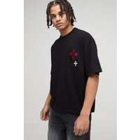 Kastiges Oversize T-Shirt mit Kreuz-Stickerei - Schwarz - XS, Schwarz Kastiges Oversize T-Shirt mit Kreuz-Stickerei - Schwarz - XS, Schwarz von boohooman