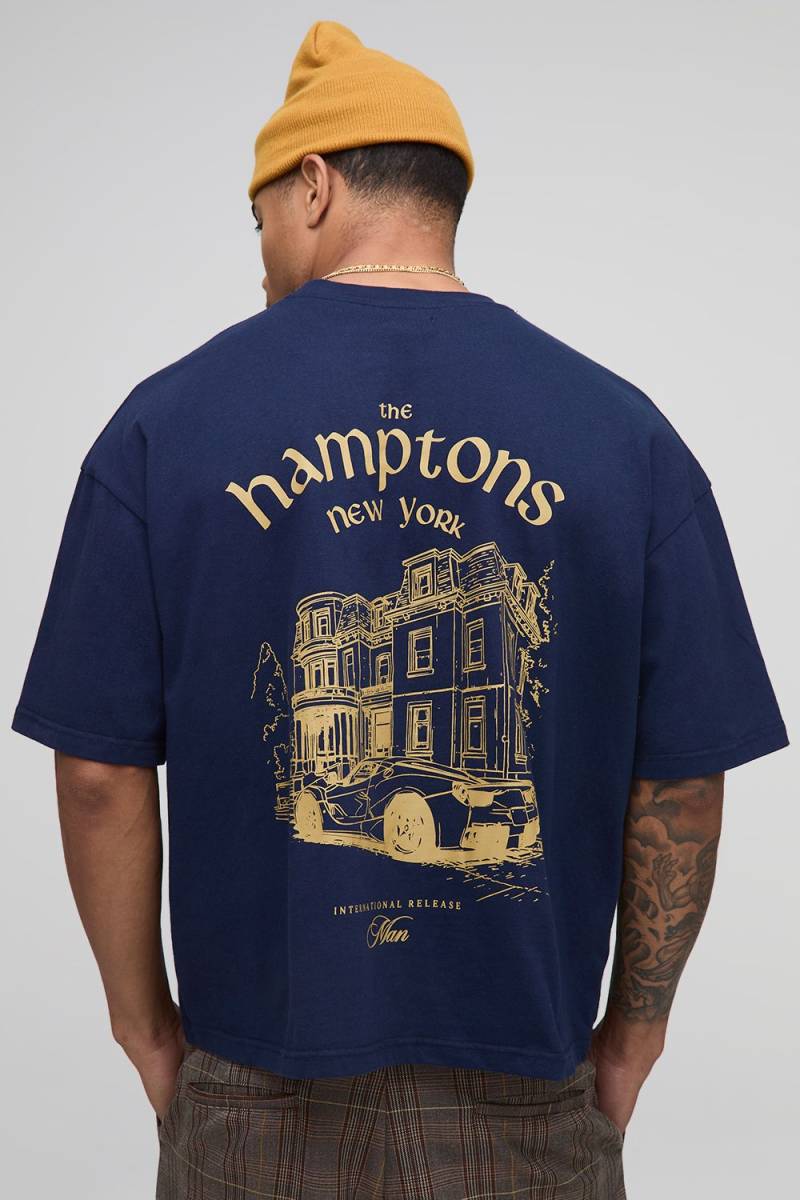 Kastiges Oversize T-Shirt mit Man-Schriftzug und Hamptons-Print von boohooman