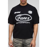 Kastiges Oversize T-Shirt mit Moto-Print - Schwarz - XL, Schwarz von boohooman
