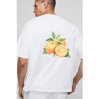 Kastiges Oversize T-Shirt mit Orangen-Print - Weiß - XS, Weiß von boohooman