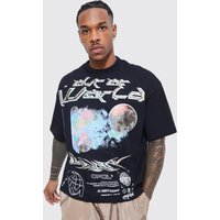 Kastiges Oversize T-Shirt mit Print - Schwarz - XS, Schwarz Kastiges Oversize T-Shirt mit Print - Schwarz - XS, Schwarz von boohooman