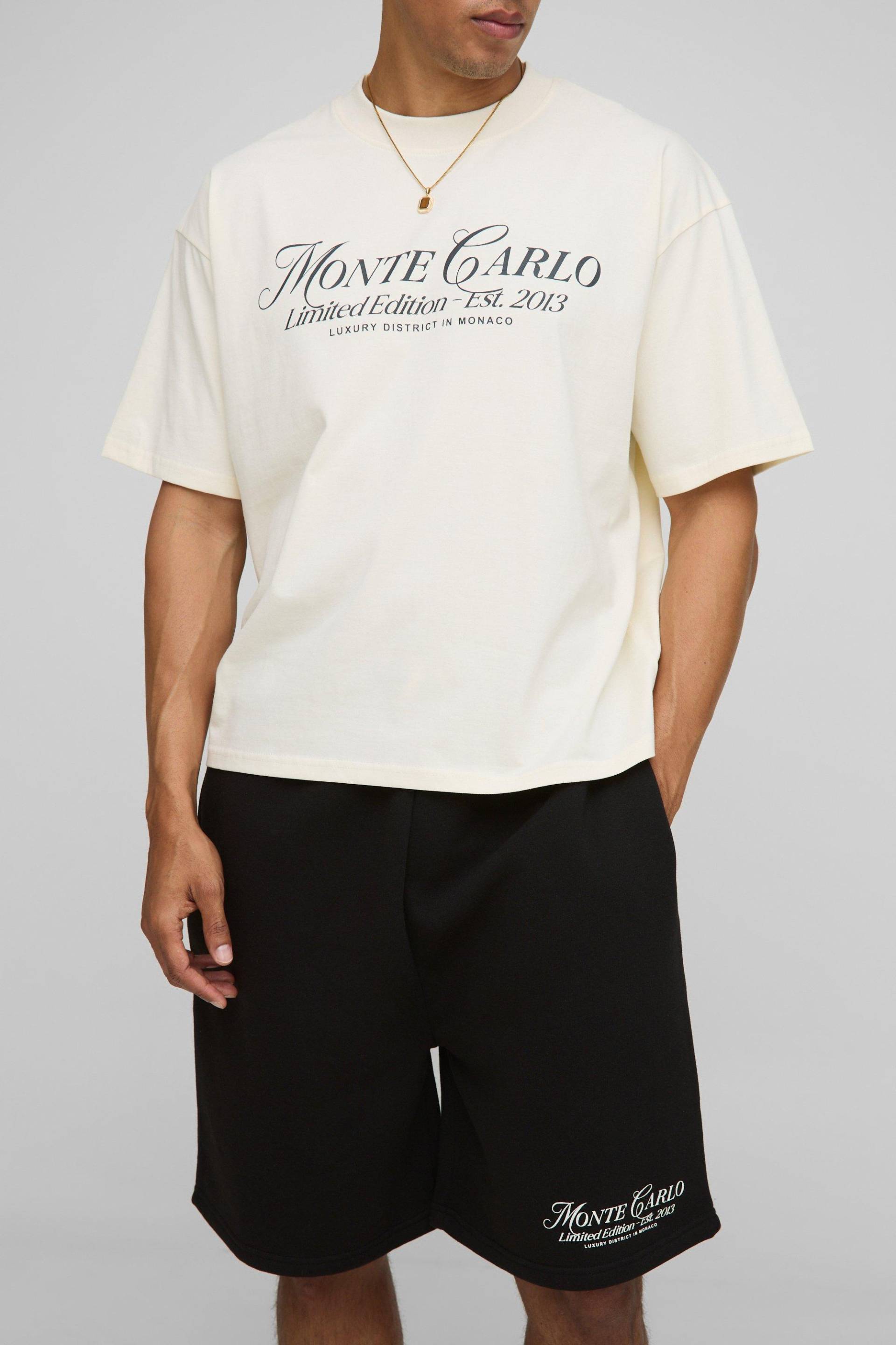 Kastiges Oversize T-Shirt mit Slogan & Shorts - Schwarz - XL, Schwarz von boohooman