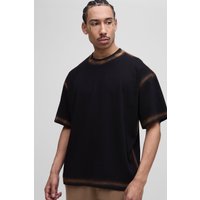 Kastiges Oversize T-Shirt mit Spray-Naht - Schwarz - L, Schwarz von boohooman