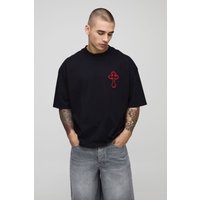 Kastiges Oversize T-Shirt mit Stickerei - Schwarz - XS, Schwarz Kastiges Oversize T-Shirt mit Stickerei - Schwarz - XS, Schwarz von boohooman