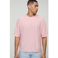 Kastiges Oversize T-Shirt mit Streifen - Rosa - M, Rosa von boohooman