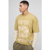 Kastiges Oversize T-Shirt mit V-Ausschnitt - Khaki - S, Khaki Kastiges Oversize T-Shirt mit V-Ausschnitt - Khaki - S, Khaki von boohooman