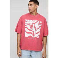 Kastiges Oversize T-Shirt mit floralem Print - Rot - M, Rot Kastiges Oversize T-Shirt mit floralem Print - Rot - M, Rot von boohooman