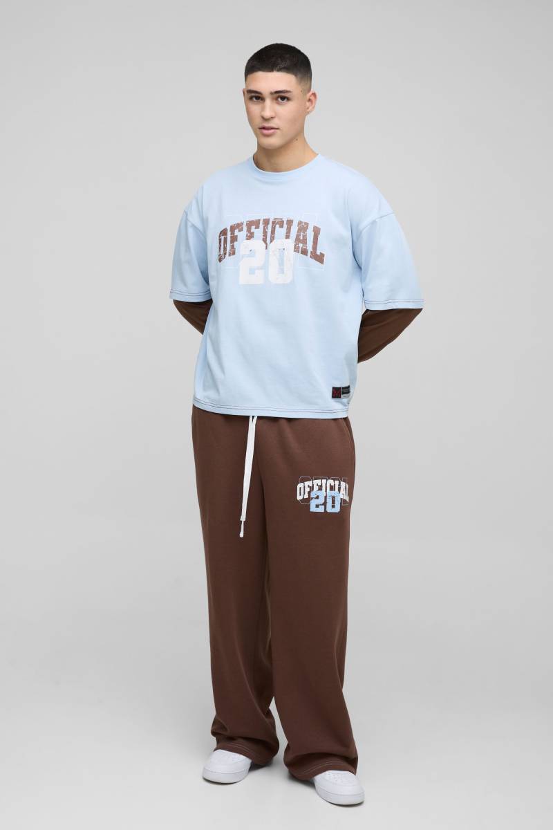 Kastiges Oversize T-Shirt und Jogginghose mit weitem Bein - Braun - M, Braun Kastiges Oversize T-Shirt und Jogginghose mit weitem Bein - Braun - M, Braun von boohooman