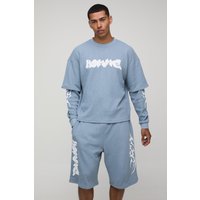 Kastiges Oversize T-Shirt & Jorts in Waffeloptik - Blau - XL, Blau Kastiges Oversize T-Shirt & Jorts in Waffeloptik - Blau - XL, Blau von boohooman