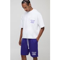 Kastiges Oversize T-Shirt und Mesh-Shorts - Lila - L, Lila von boohooman