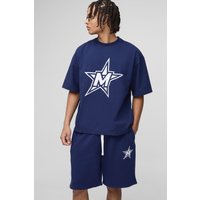 Kastiges Oversize T-Shirt & Shorts mit M Stern Print - Blau - XS, Blau Kastiges Oversize T-Shirt & Shorts mit M Stern Print - Blau - XS, Blau von boohooman