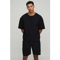 Kastiges Oversize T-Shirt und lockere mittellange Shorts - Schwarz - S, Schwarz von boohooman