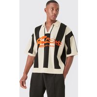 Kastiges Strick-Poloshirt mit Streifen von boohooman