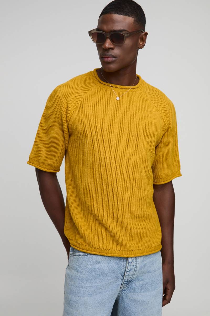 Kastiges Strick T-Shirt in Waffeloptik - Gelb - M, Gelb von boohooman