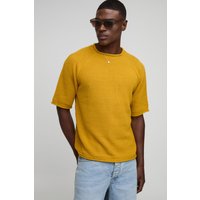 Kastiges Strick T-Shirt in Waffeloptik - Gelb - XS, Gelb von boohooman