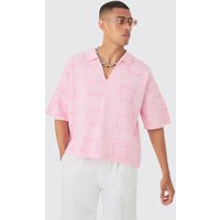 Kastiges gehäkeltes Oversize Poloshirt - Rosa - XS, Rosa von boohooman