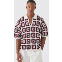 Kastiges gehäkeltes Oversize Poloshirt in Schwarz - XS, Schwarz von boohooman