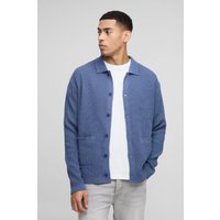 Kastiges geripptes Oversize Hemd mit Taschen-Detail - Blau - L, Blau Kastiges geripptes Oversize Hemd mit Taschen-Detail - Blau - L, Blau von boohooman