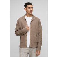 Kastiges geripptes Oversize Hemd mit Taschen-Detail - Taupe - L, Taupe von boohooman