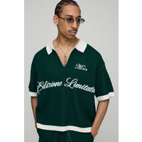 Kastiges geripptes Oversize Man Poloshirt - Grün - XL, Grün von boohooman