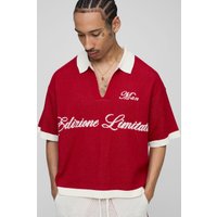 Kastiges geripptes Oversize Man Poloshirt - Rot - XS, Rot Kastiges geripptes Oversize Man Poloshirt - Rot - XS, Rot von boohooman