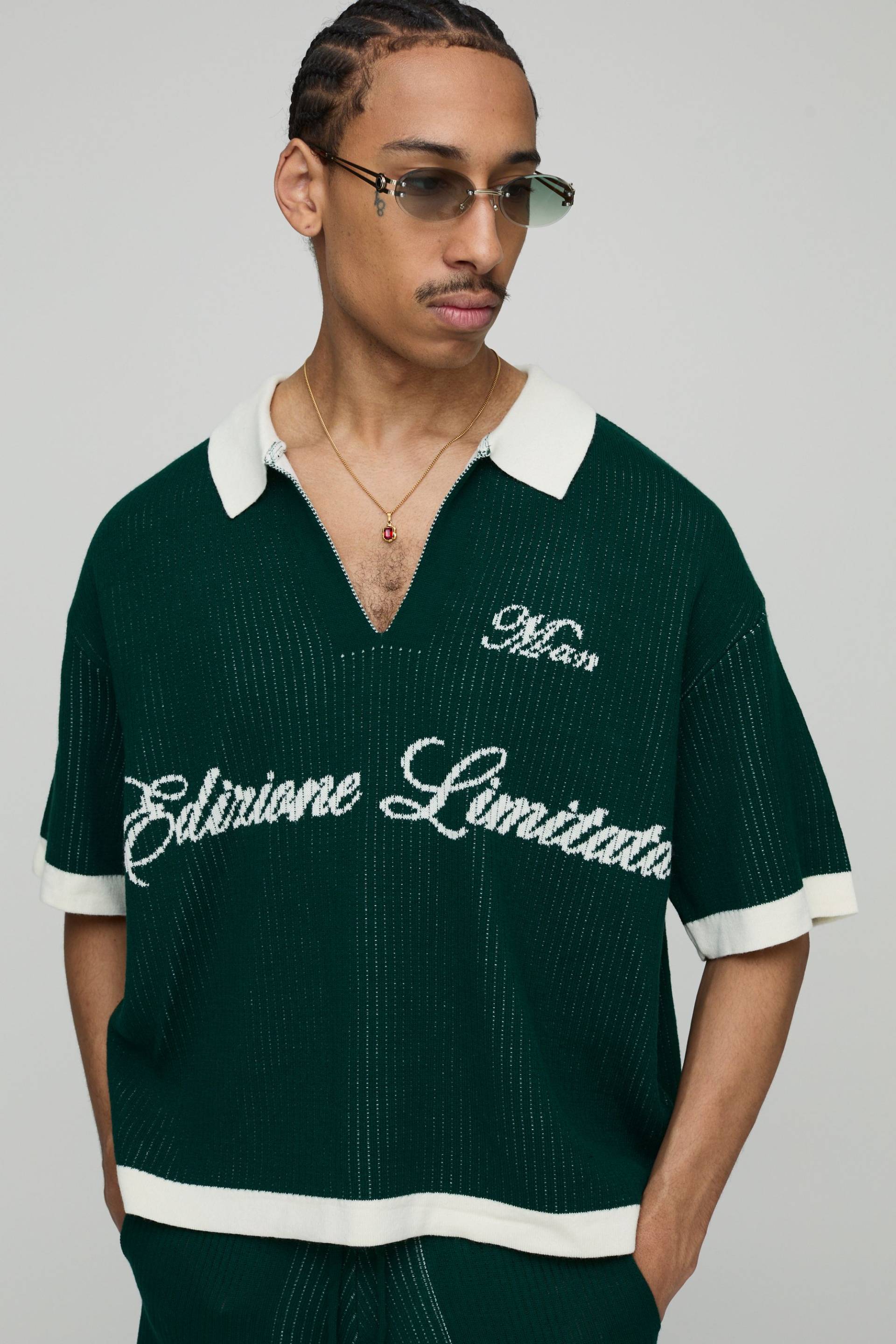 Kastiges geripptes Oversize Man Poloshirt von boohooman