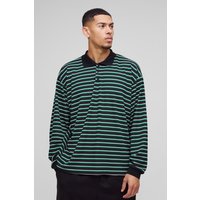 Kastiges geripptes Oversize Rugby-Poloshirt mit Streifen - Grün - M, Grün von boohooman