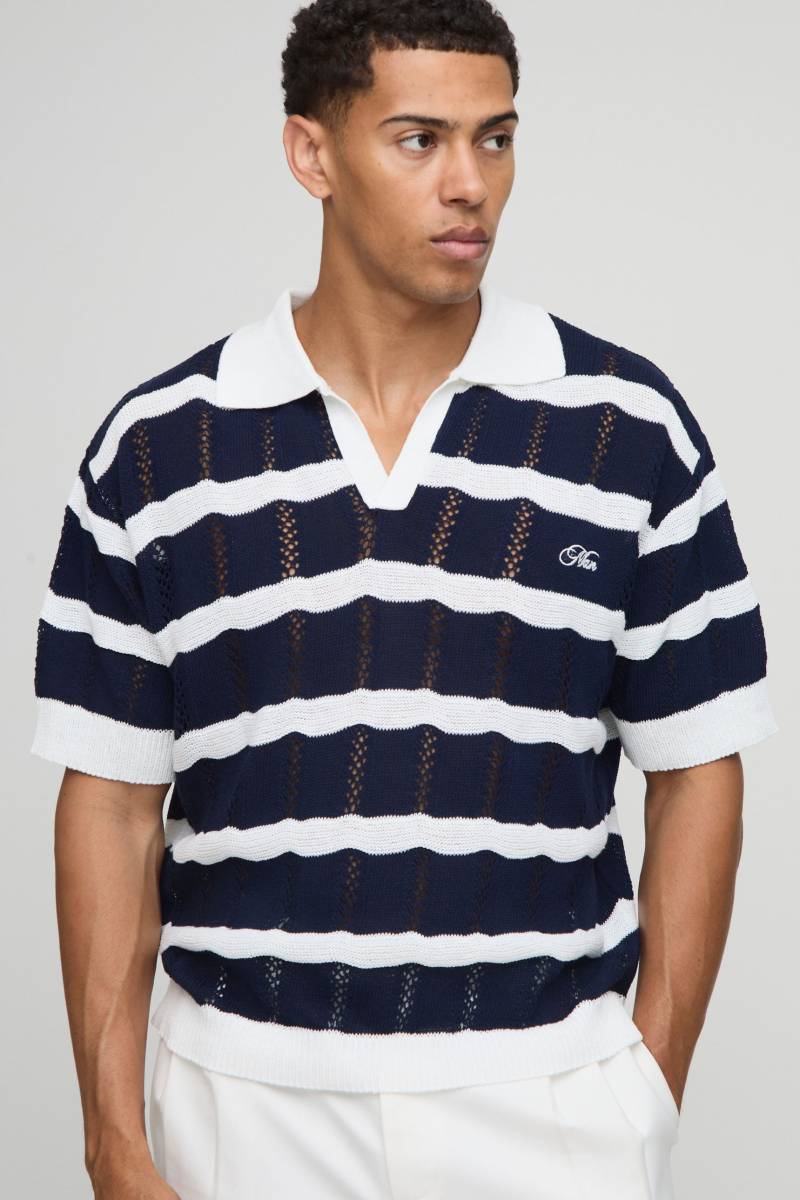 Kastiges gestreiftes Oversize Man Poloshirt von boohooman