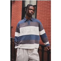 Kastiges gestreiftes Oversize Polo-Sweatshirt - Grau - M, Grau von boohooman