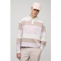 Kastiges gestreiftes Oversize Polo-Sweatshirt - Grau - S, Grau Kastiges gestreiftes Oversize Polo-Sweatshirt - Grau - S, Grau von boohooman
