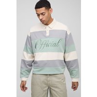 Kastiges gestreiftes Oversize Polo-Sweatshirt - Grün - M, Grün von boohooman