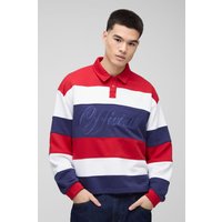Kastiges gestreiftes Oversize Polo-Sweatshirt - Rot - M, Rot von boohooman