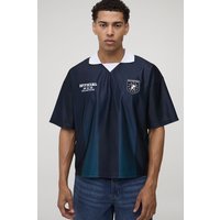 Kastiges gestreiftes Oversize Sport-Poloshirt - Blau - XS, Blau Kastiges gestreiftes Oversize Sport-Poloshirt - Blau - XS, Blau von boohooman