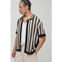 Kastiges gestreiftes Oversize Strick-Hemd - Braun - L, Braun von boohooman
