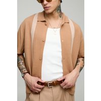 Kastiges gestreiftes Strick-Hemd - Braun - XS, Braun von boohooman