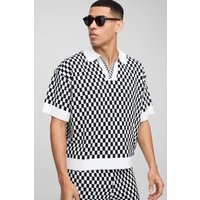 Kastiges kariertes Oversize Jacquard Poloshirt - Schwarz - M, Schwarz Kastiges kariertes Oversize Jacquard Poloshirt - Schwarz - M, Schwarz von boohooman