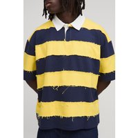 Kastiges zerrissenes Oversize Rugby-Poloshirt mit kurzen Ärmeln - Gelb - M, Gelb von boohooman