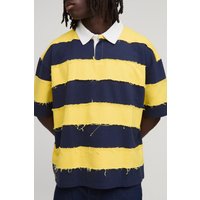 Kastiges zerrissenes Oversize Rugby-Poloshirt mit kurzen Ärmeln - Gelb - XL, Gelb Kastiges zerrissenes Oversize Rugby-Poloshirt mit kurzen Ärmeln - Gelb - XL, Gelb von boohooman