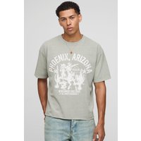 Khaki Oversized Boxy Raw Hem Phoenix Washed Western T-shirt - S, Khaki Khaki Oversized Boxy Raw Hem Phoenix Washed Western T-shirt - S, Khaki von boohooman