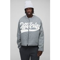 Kragenlose Oversize Baseball-Jacke mit Streifen - Grau - XS, Grau Kragenlose Oversize Baseball-Jacke mit Streifen - Grau - XS, Grau von boohooman