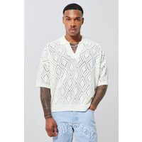 Kurzärmlig kastiges Strick-Poloshirt von boohooman