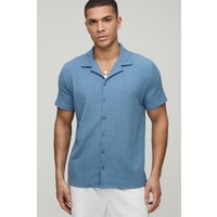Kurzärmliges Hemd in Knitteroptik - Blau - XS, Blau von boohooman