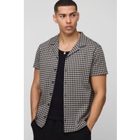 Kurzärmliges Hemd mit Hahnentritt-Print - Taupe - XL, Taupe von boohooman