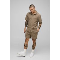 Kurzärmliges Jersey-Hemd & Shorts mit Fischgräten-Print von boohooman