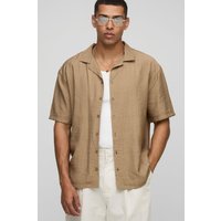 Kurzärmliges Oversize Hemd in Knitteroptik - Taupe - XS, Taupe von boohooman