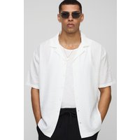 Kurzärmliges Oversize Hemd in Knitteroptik - Weiß - M, Weiß von boohooman