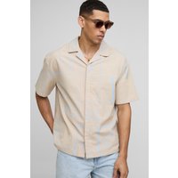 Kurzärmliges Oversize Hemd in Leinenoptik - natural - S, natural von boohooman